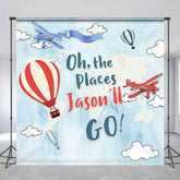 Aperturee - Aperturee Blue Sky Adventure Custom Name Birthday Backdrop